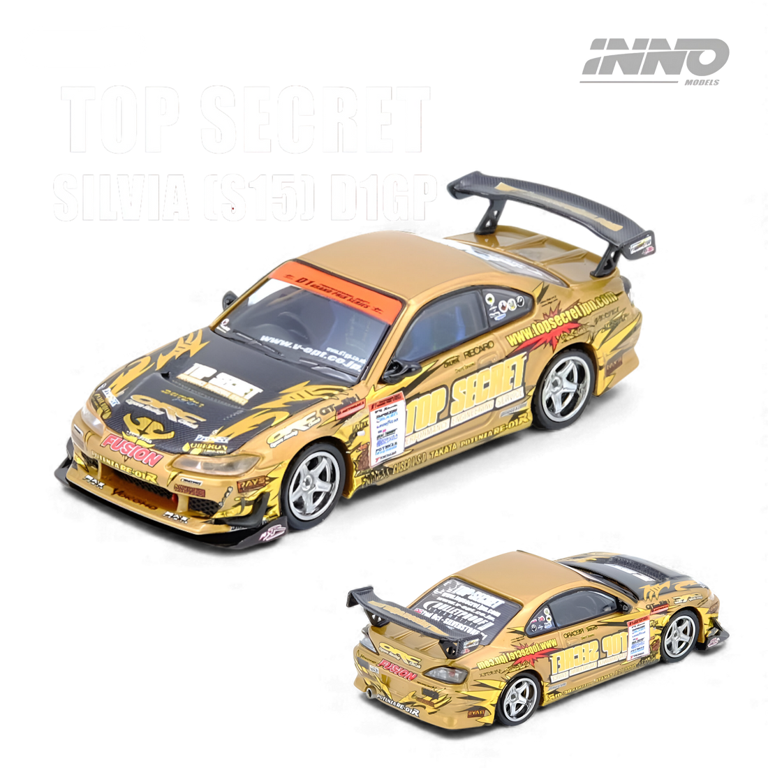 Top Secret Nissan Silvia S15 D1GP 2004 Gold 1:64 by INNO64 