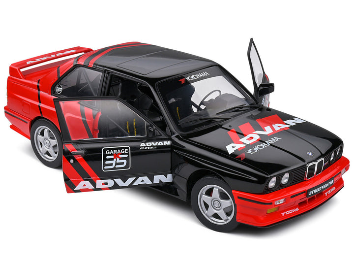 1990 BMW E30 M3 Black and Red with Graphics "ADVAN Drift Team" "Competition" Series 1/18 Diecast Model Car by Solido-1