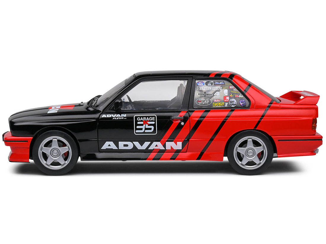 1990 BMW E30 M3 Black and Red with Graphics "ADVAN Drift Team" "Competition" Series 1/18 Diecast Model Car by Solido-4