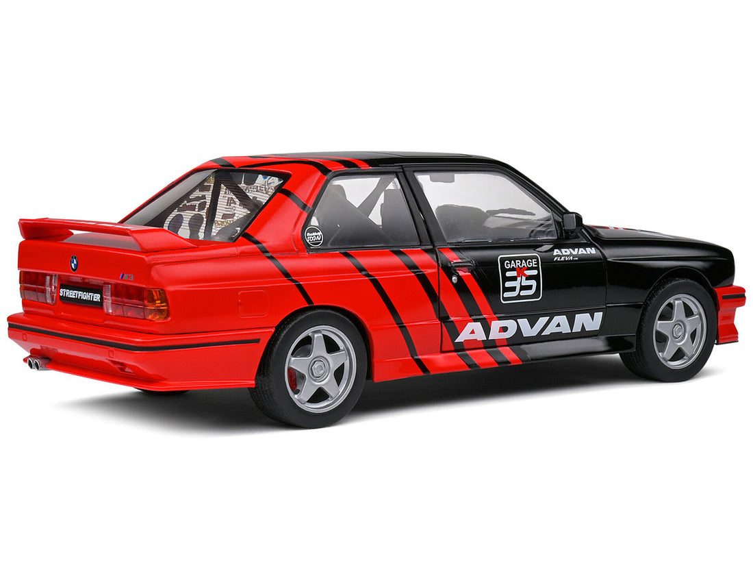 1990 BMW E30 M3 Black and Red with Graphics "ADVAN Drift Team" "Competition" Series 1/18 Diecast Model Car by Solido-2