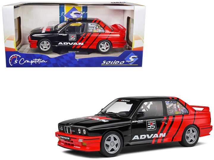 1990 BMW E30 M3 Black and Red with Graphics "ADVAN Drift Team" "Competition" Series 1/18 Diecast Model Car by Solido-0