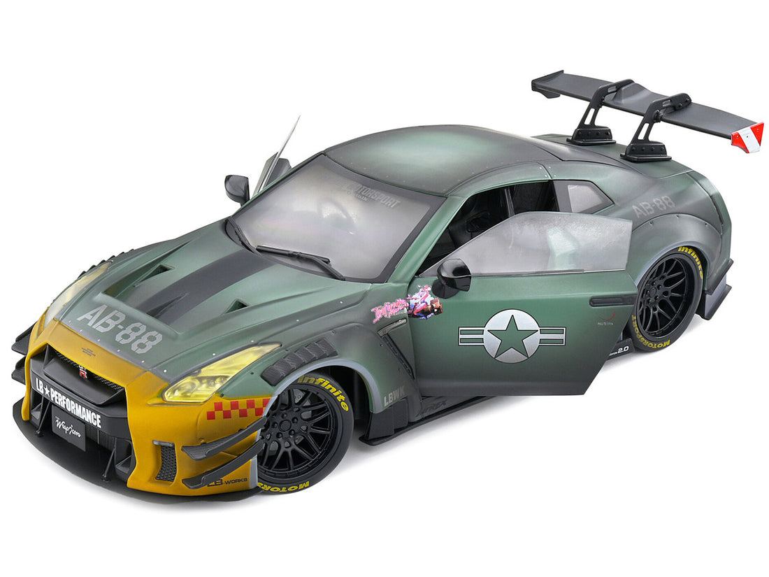 2022 Nissan GT-R (R35) RHD (Right Hand Drive) Liberty Walk 2.0 Body Kit "Army Fighter" "Competition" Series 1/18 Diecast Model Car by Solido-1