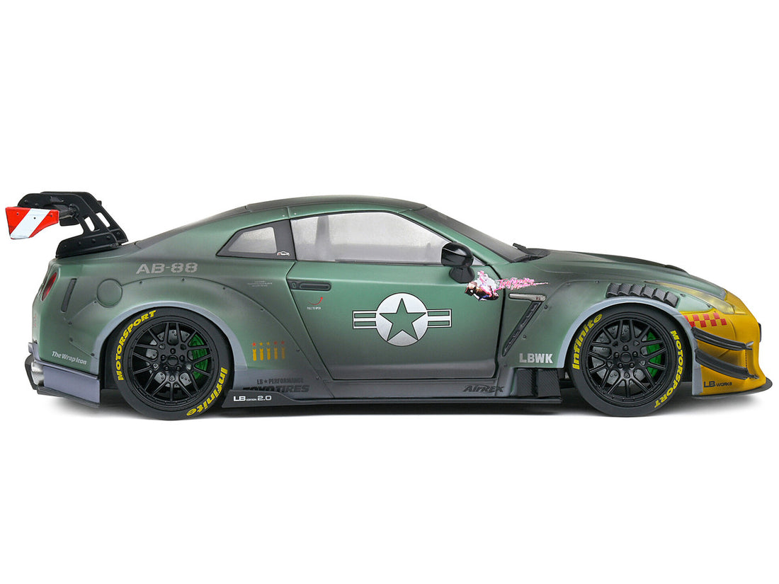 2022 Nissan GT-R (R35) RHD (Right Hand Drive) Liberty Walk 2.0 Body Kit "Army Fighter" "Competition" Series 1/18 Diecast Model Car by Solido-2