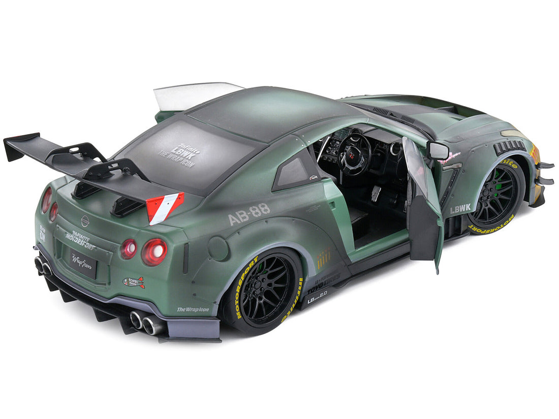 2022 Nissan GT-R (R35) RHD (Right Hand Drive) Liberty Walk 2.0 Body Kit "Army Fighter" "Competition" Series 1/18 Diecast Model Car by Solido-3