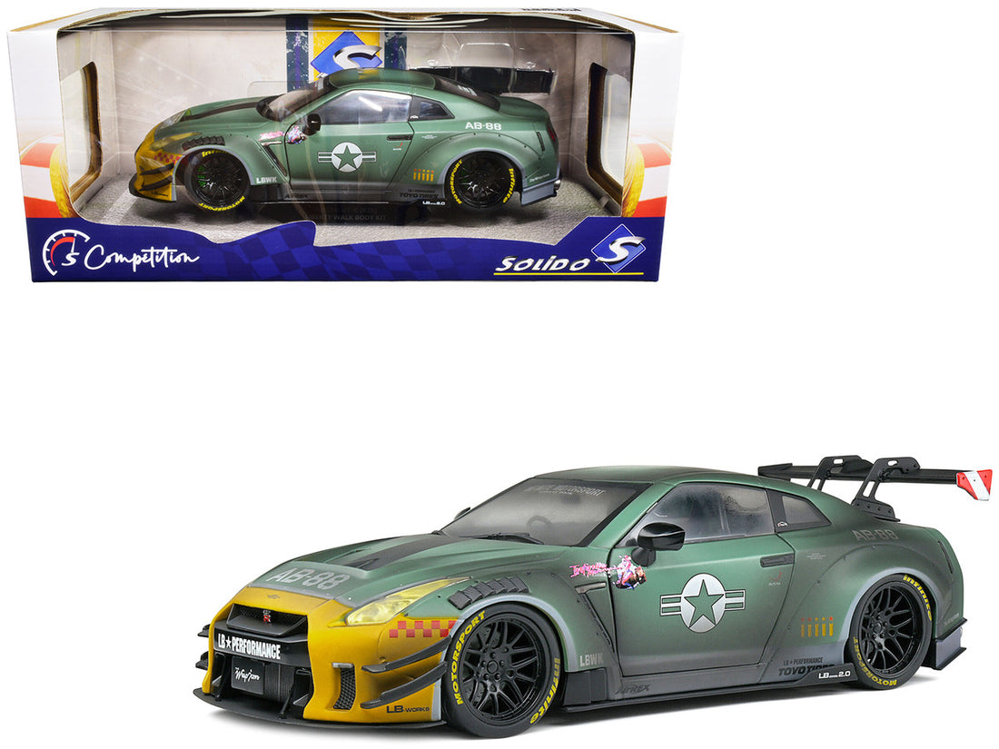 2022 Nissan GT-R (R35) RHD (Right Hand Drive) Liberty Walk 2.0 Body Kit "Army Fighter" "Competition" Series 1/18 Diecast Model Car by Solido-0