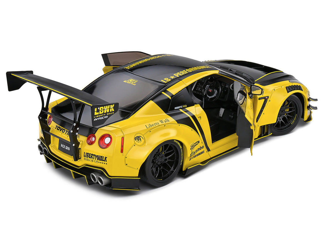 Nissan Skyline GT-R (R35) Liberty Walk Body Kit 2.0 RHD (Right Hand Drive) Yellow with Black Hood and Top 1/18 Diecast Model Car by Solido-3