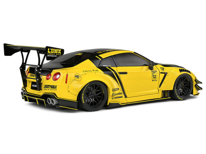 Nissan Skyline GT-R (R35) Liberty Walk Body Kit 2.0 RHD (Right Hand Drive) Yellow with Black Hood and Top 1/18 Diecast Model Car by Solido-1