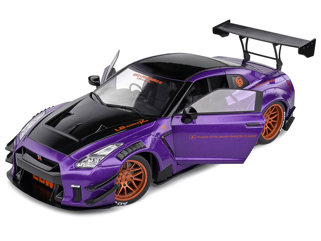 2022 Nissan Skyline GT-R (R35) Liberty Walk Body Kit 2.0 RHD (Right Hand Drive) Purple Metallic with Black Top and Carbon Hood "Purplezilla" 1/18 Diecast Model Car by Solido-3