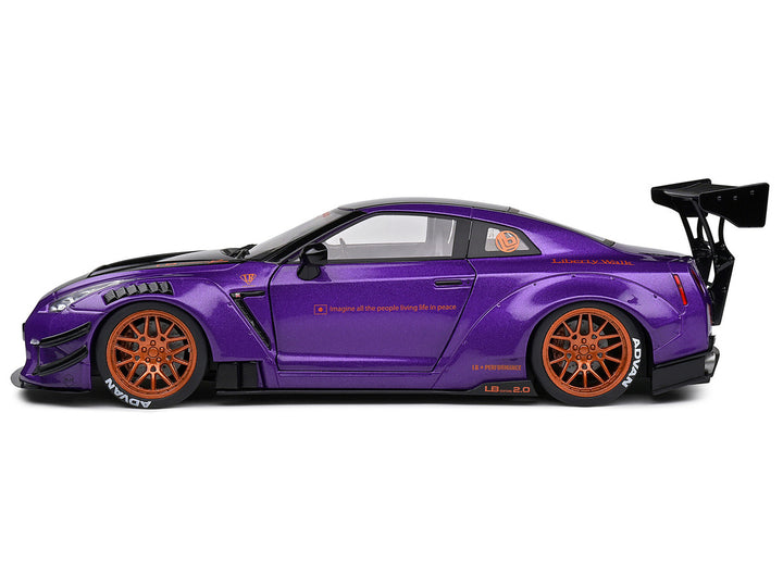 2022 Nissan Skyline GT-R (R35) Liberty Walk Body Kit 2.0 RHD (Right Hand Drive) Purple Metallic with Black Top and Carbon Hood "Purplezilla" 1/18 Diecast Model Car by Solido-0