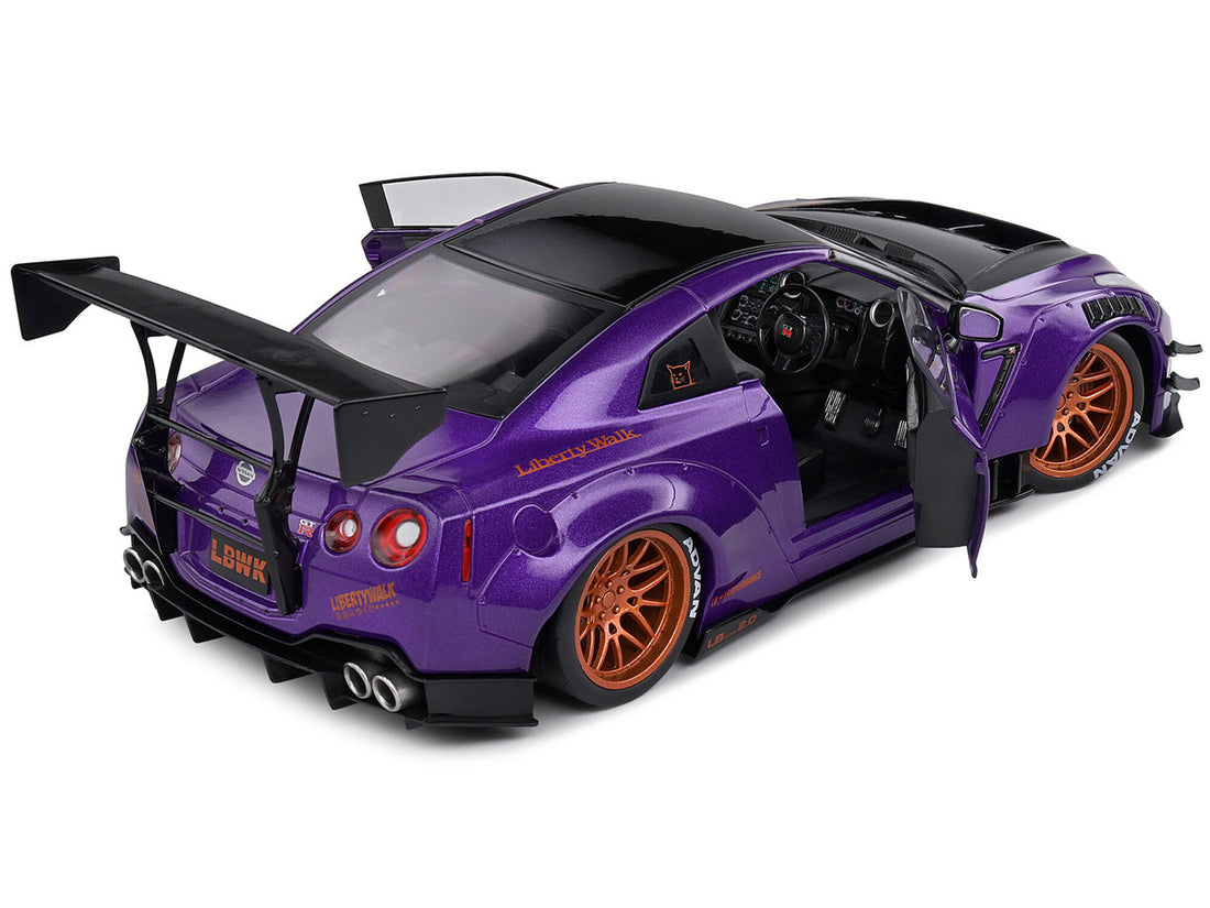 2022 Nissan Skyline GT-R (R35) Liberty Walk Body Kit 2.0 RHD (Right Hand Drive) Purple Metallic with Black Top and Carbon Hood "Purplezilla" 1/18 Diecast Model Car by Solido-2