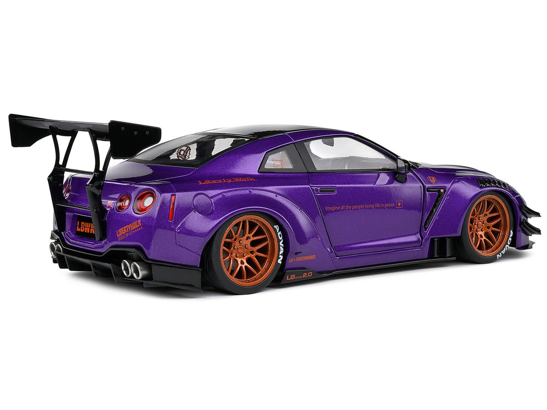 2022 Nissan Skyline GT-R (R35) Liberty Walk Body Kit 2.0 RHD (Right Hand Drive) Purple Metallic with Black Top and Carbon Hood "Purplezilla" 1/18 Diecast Model Car by Solido-1