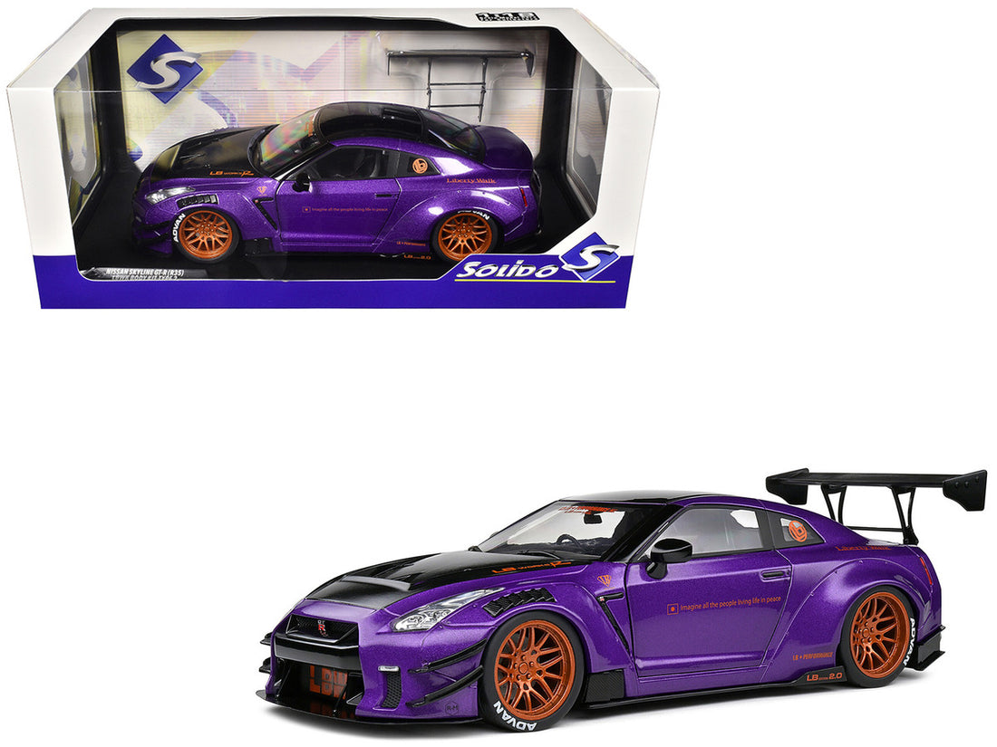 2022 Nissan Skyline GT-R (R35) Liberty Walk Body Kit 2.0 RHD (Right Hand Drive) Purple Metallic with Black Top and Carbon Hood "Purplezilla" 1/18 Diecast Model Car by Solido-4