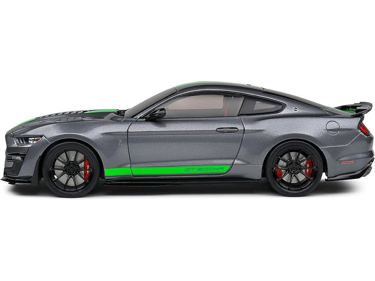 2020 Ford Shelby Mustang GT500 Carbonized Gray Metallic with Neon Green Stripes 1/18 Diecast Model Car by Solido-0