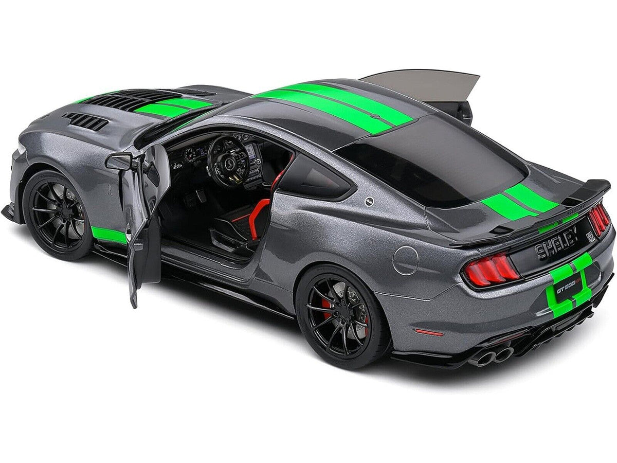 2020 Ford Shelby Mustang GT500 Carbonized Gray Metallic with Neon Green Stripes 1/18 Diecast Model Car by Solido-2