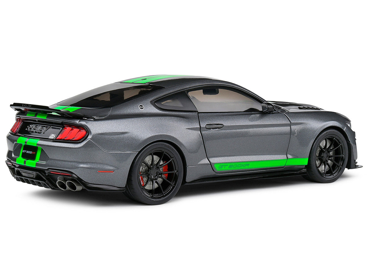 2020 Ford Shelby Mustang GT500 Carbonized Gray Metallic with Neon Green Stripes 1/18 Diecast Model Car by Solido-3