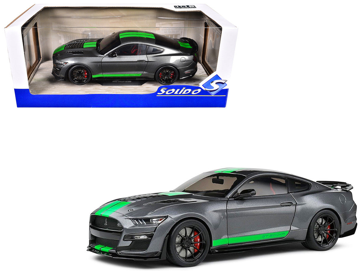 2020 Ford Shelby Mustang GT500 Carbonized Gray Metallic with Neon Green Stripes 1/18 Diecast Model Car by Solido-4