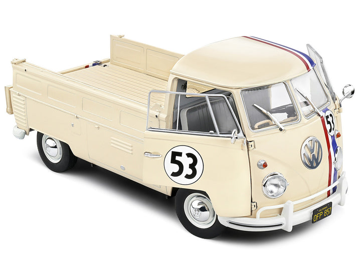 1950 Volkswagen T1 Pickup Truck Racer #53 Cream with Stripes 1/18 Diecast Model Car by Solido-1