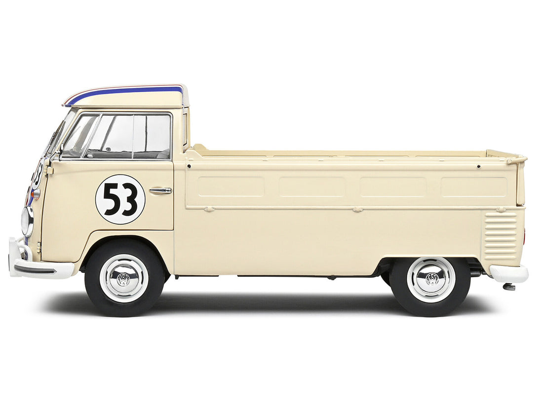 1950 Volkswagen T1 Pickup Truck Racer #53 Cream with Stripes 1/18 Diecast Model Car by Solido-2