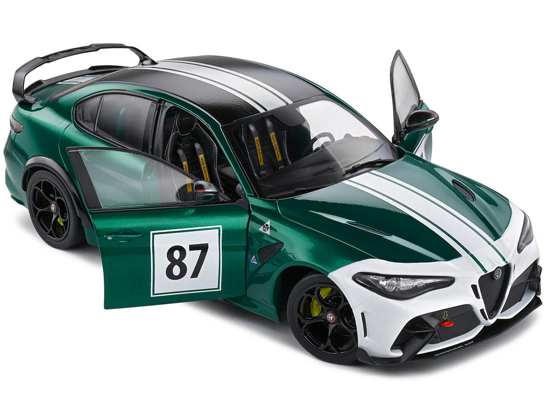 2021 Alfa Romeo Giulia GTA M #87 Green Metallic with Carbon Top and White Stripes "Nurburgring 1973" Tribute "Competition" Series 1/18 Diecast Model Car by Solido-1