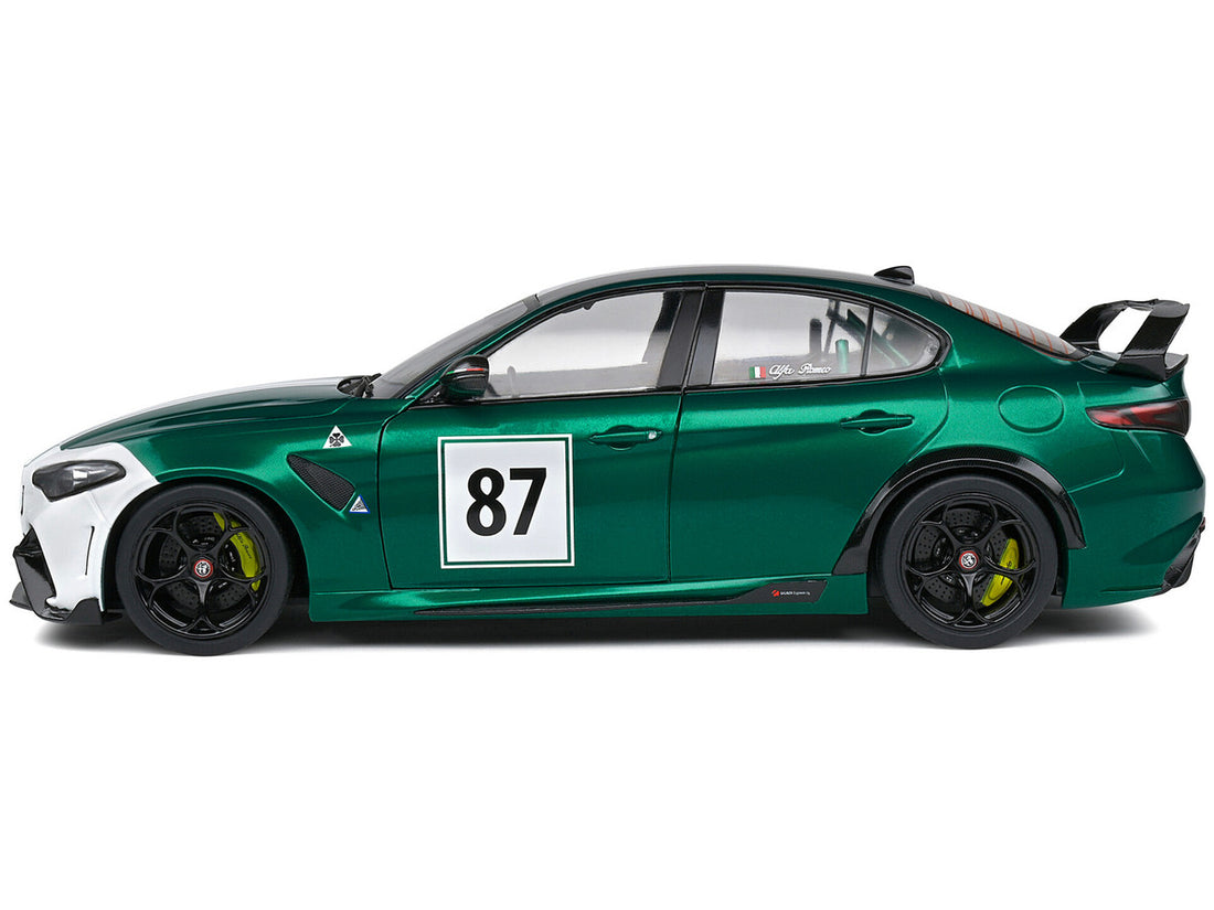 2021 Alfa Romeo Giulia GTA M #87 Green Metallic with Carbon Top and White Stripes "Nurburgring 1973" Tribute "Competition" Series 1/18 Diecast Model Car by Solido-2