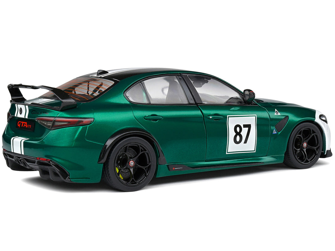 2021 Alfa Romeo Giulia GTA M #87 Green Metallic with Carbon Top and White Stripes "Nurburgring 1973" Tribute "Competition" Series 1/18 Diecast Model Car by Solido-4