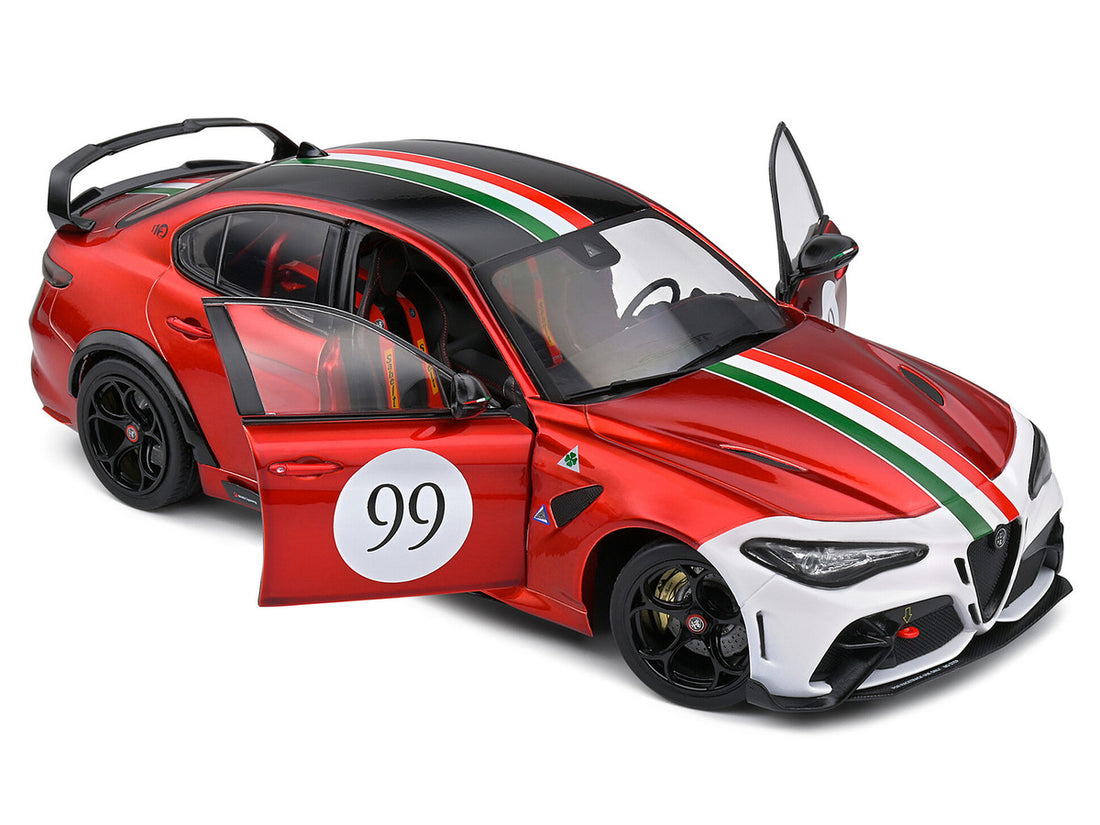 2022 Alfa Romeo Giulia GTAm #99 Red Metallic with Black Top and Italian Flag Stripes "Mugello 1969" Livery "Competition" Series 1/18 Diecast Model Car by Solido-3