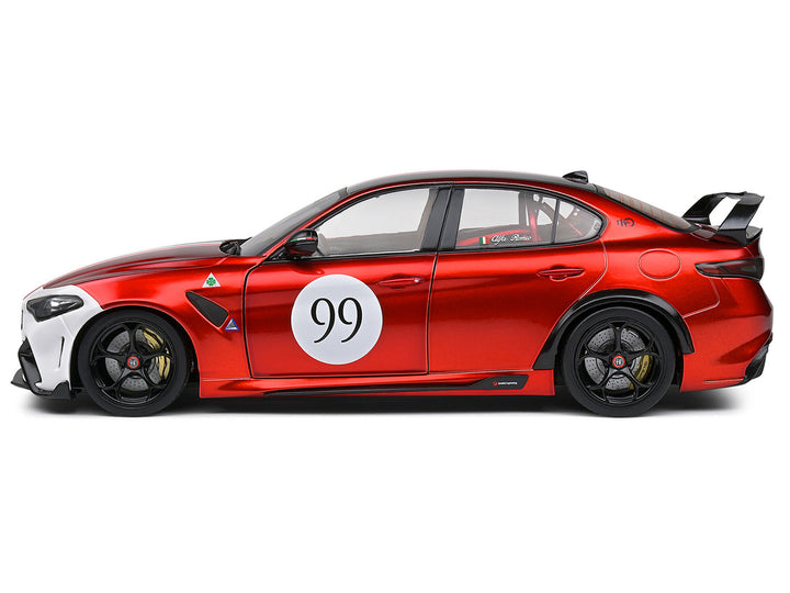 2022 Alfa Romeo Giulia GTAm #99 Red Metallic with Black Top and Italian Flag Stripes "Mugello 1969" Livery "Competition" Series 1/18 Diecast Model Car by Solido-1