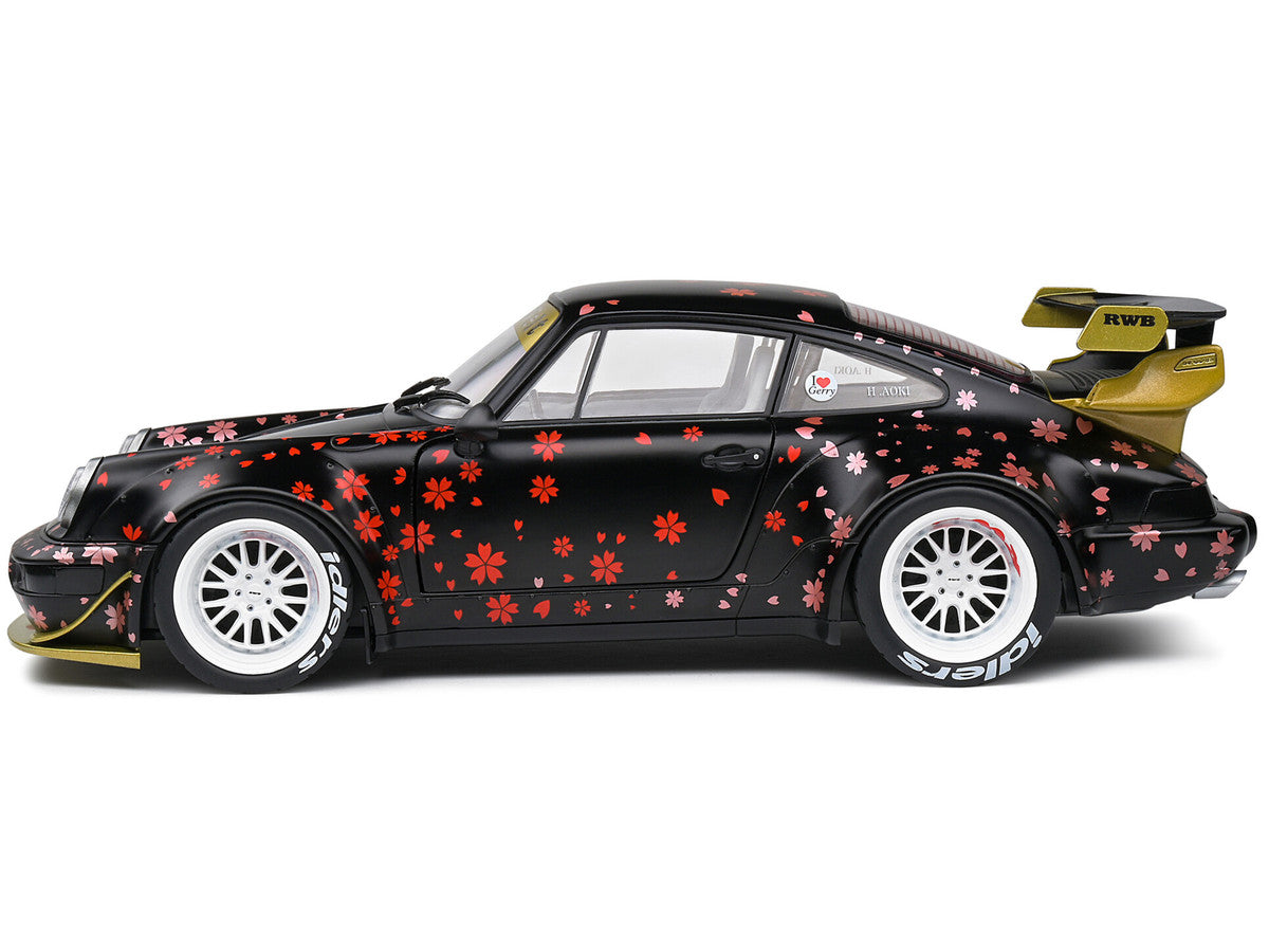 2021 RWB Aoki Matt Black with Cherry Blossom Graphics "Rauh WeltBegriff" 1/18 Diecast Model Car by Solido-2