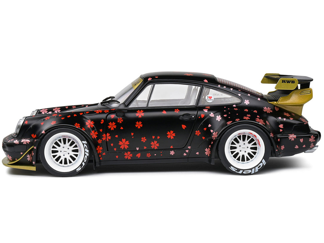 2021 RWB Aoki Matt Black with Cherry Blossom Graphics "Rauh WeltBegriff" 1/18 Diecast Model Car by Solido-2