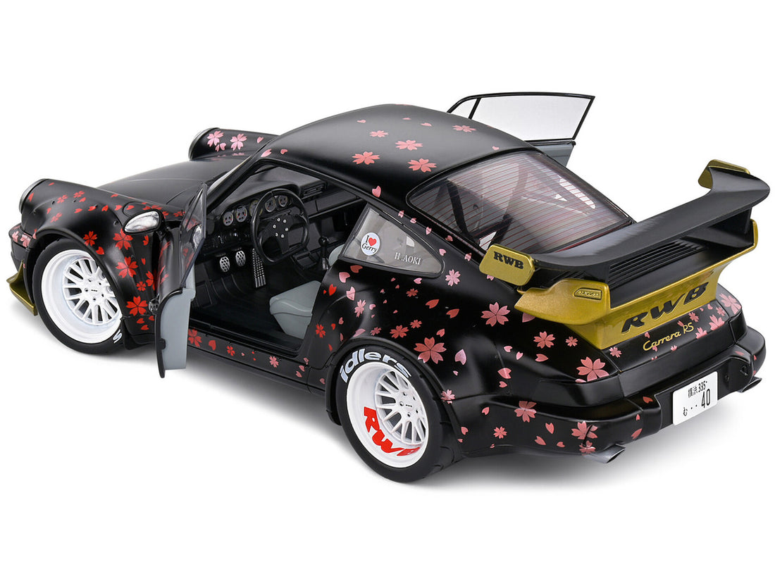 2021 RWB Aoki Matt Black with Cherry Blossom Graphics "Rauh WeltBegriff" 1/18 Diecast Model Car by Solido-3