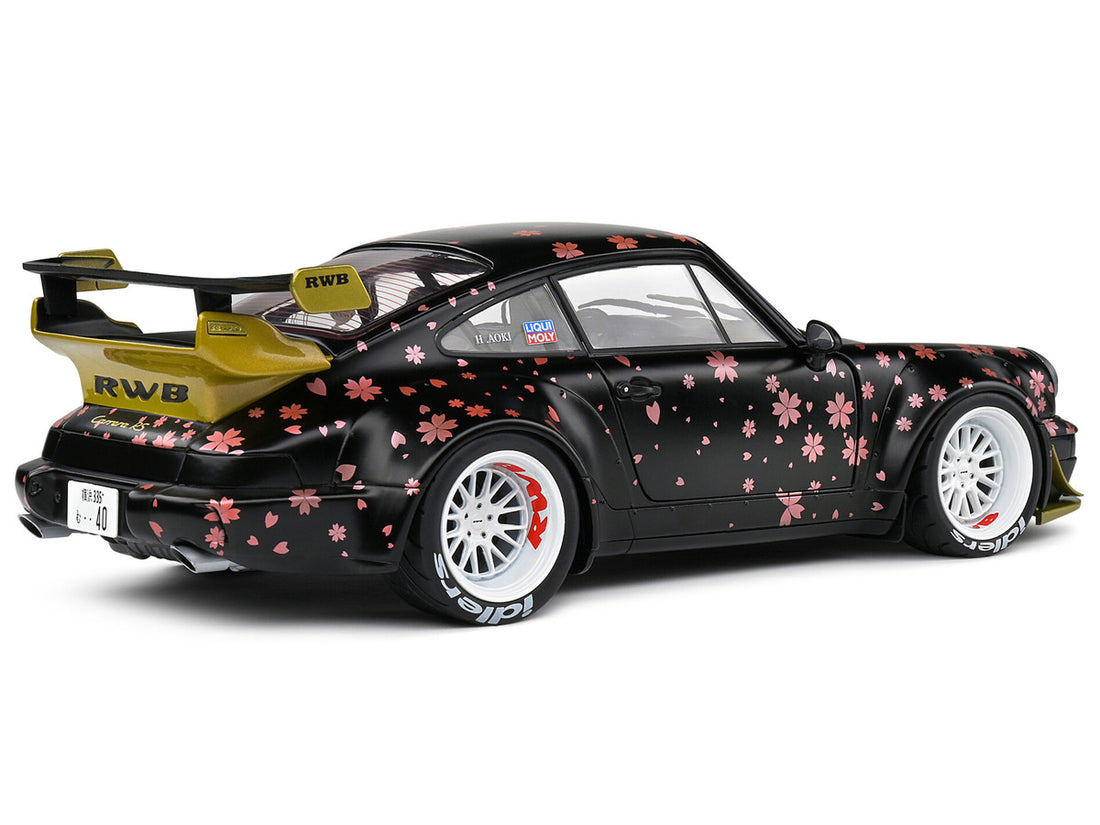 2021 RWB Aoki Matt Black with Cherry Blossom Graphics "Rauh WeltBegriff" 1/18 Diecast Model Car by Solido-4