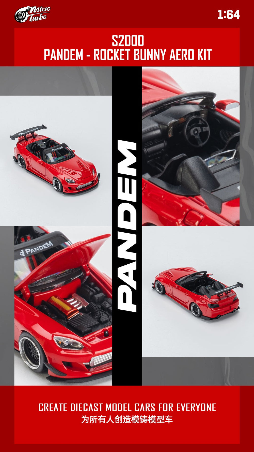 Honda S2000 Roadster Pandem Rocket Bunny Aero Kit in Red 1:64 by Microturbo Brouchure