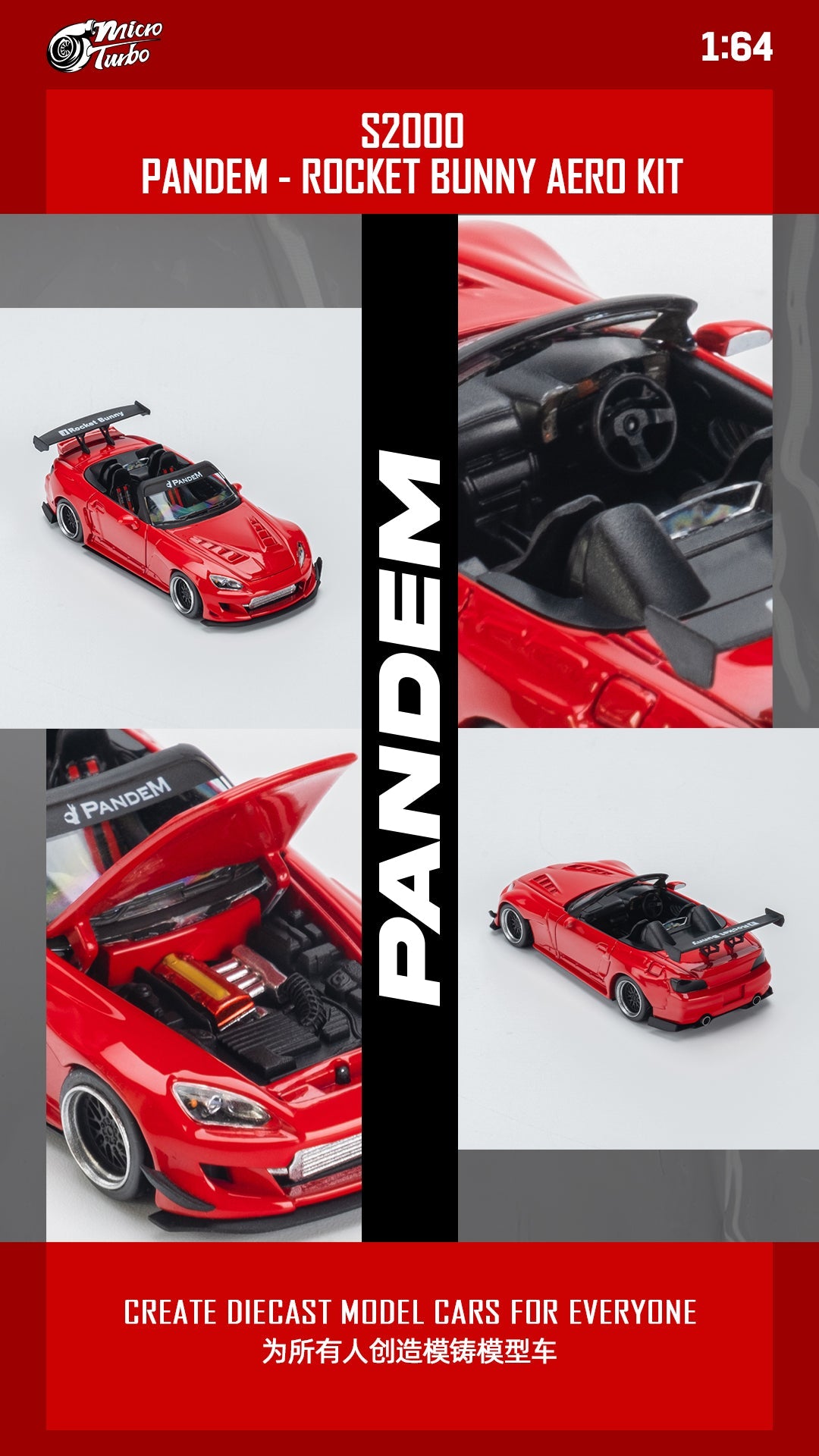 Honda S2000 Roadster Pandem Rocket Bunny Aero Kit in Red 1:64 by Microturbo Brouchure