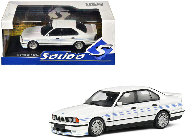 1994 BMW E34 Alpina B10 BiTurbo White with Blue Stripes 1/43 Diecast Model Car by Solido-0
