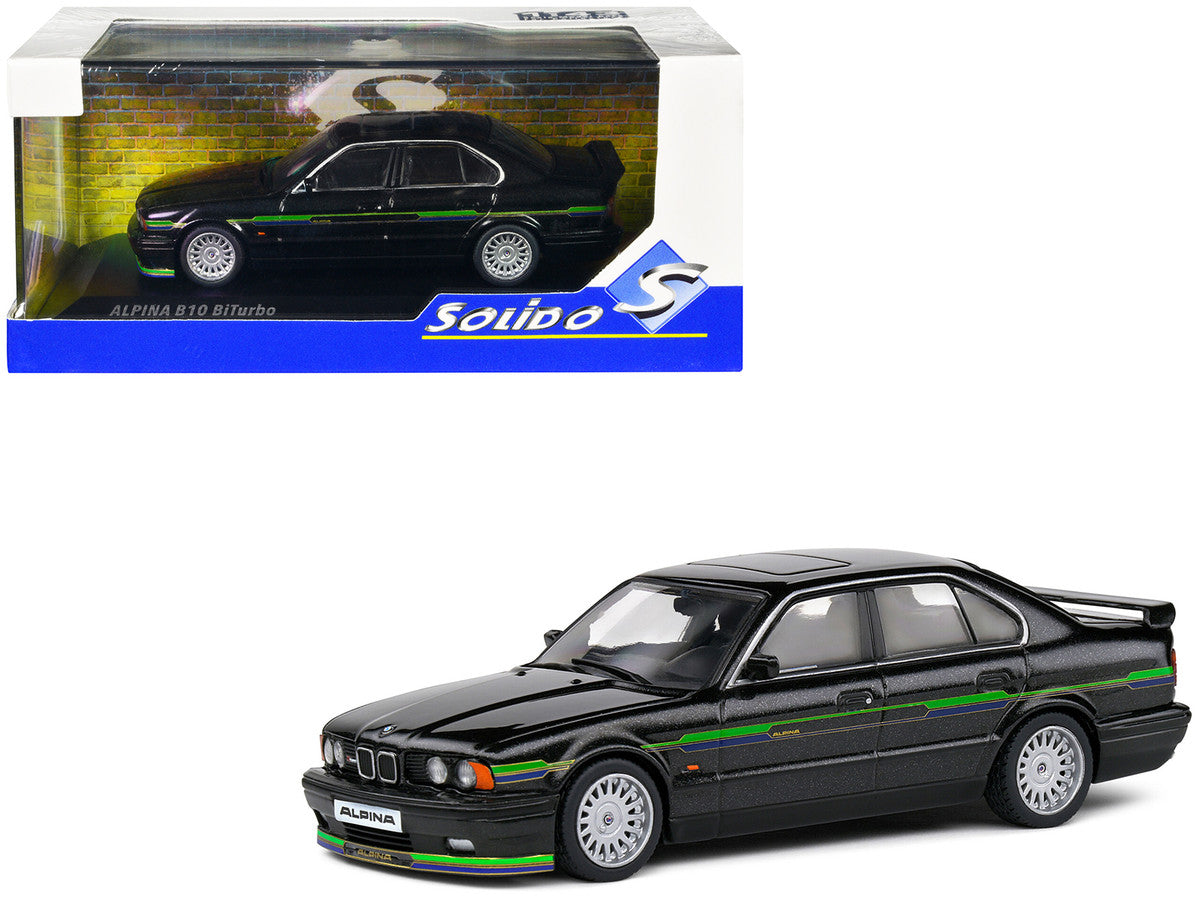 1994 BMW E34 Alpina B10 BiTurbo Black Metallic with Green Graphics 1/43 Diecast Model Car by Solido-4