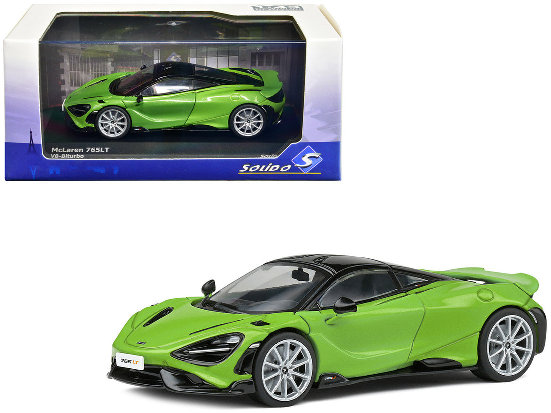 2020 McLaren 765 LT Lime Green Metallic and Black 1/43 Diecast Model Car by Solido-0