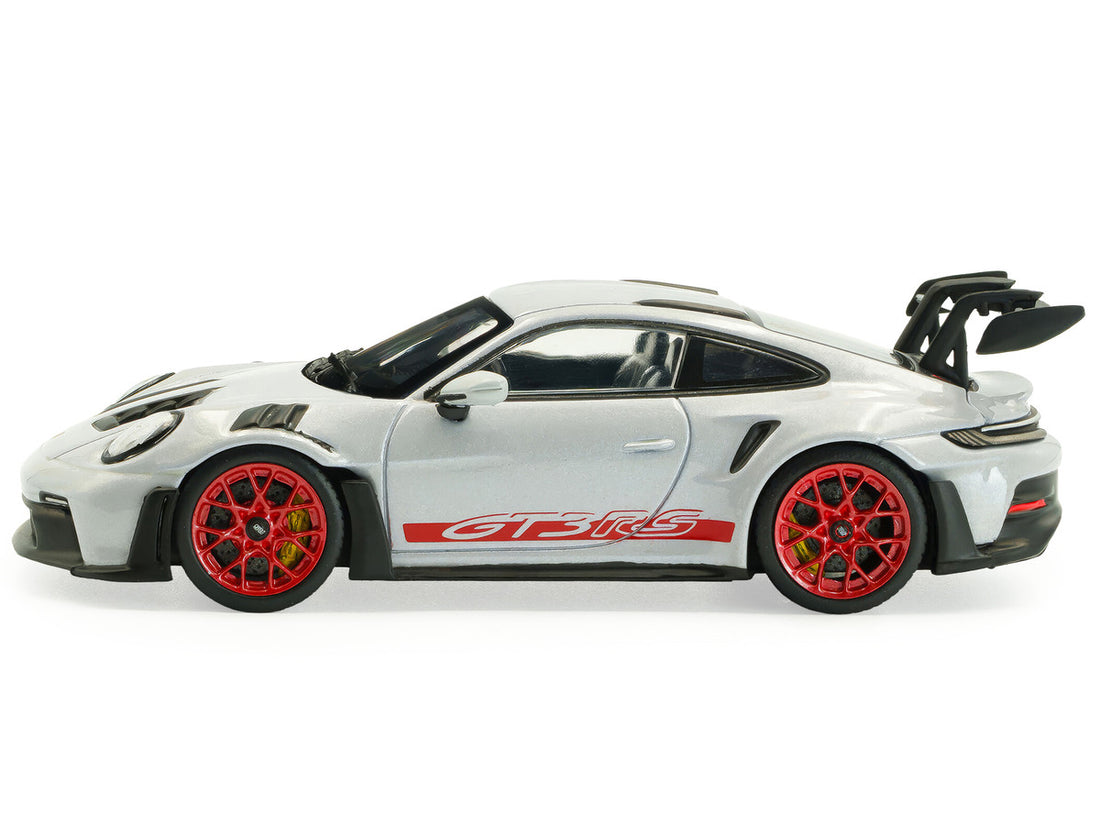 2023 Porsche 911 (992) GT3 RS Ice Gray Metallic with Pyro Red Stripes 1/43 Diecast Model Car by Solido