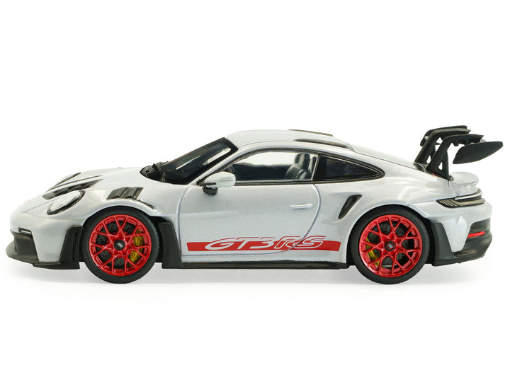 Porsche 2023 911 (992) GT3 RS Ice Gray Metallic with Pyro Red Stripes 1/43 Diecast Model Car by Solido 2