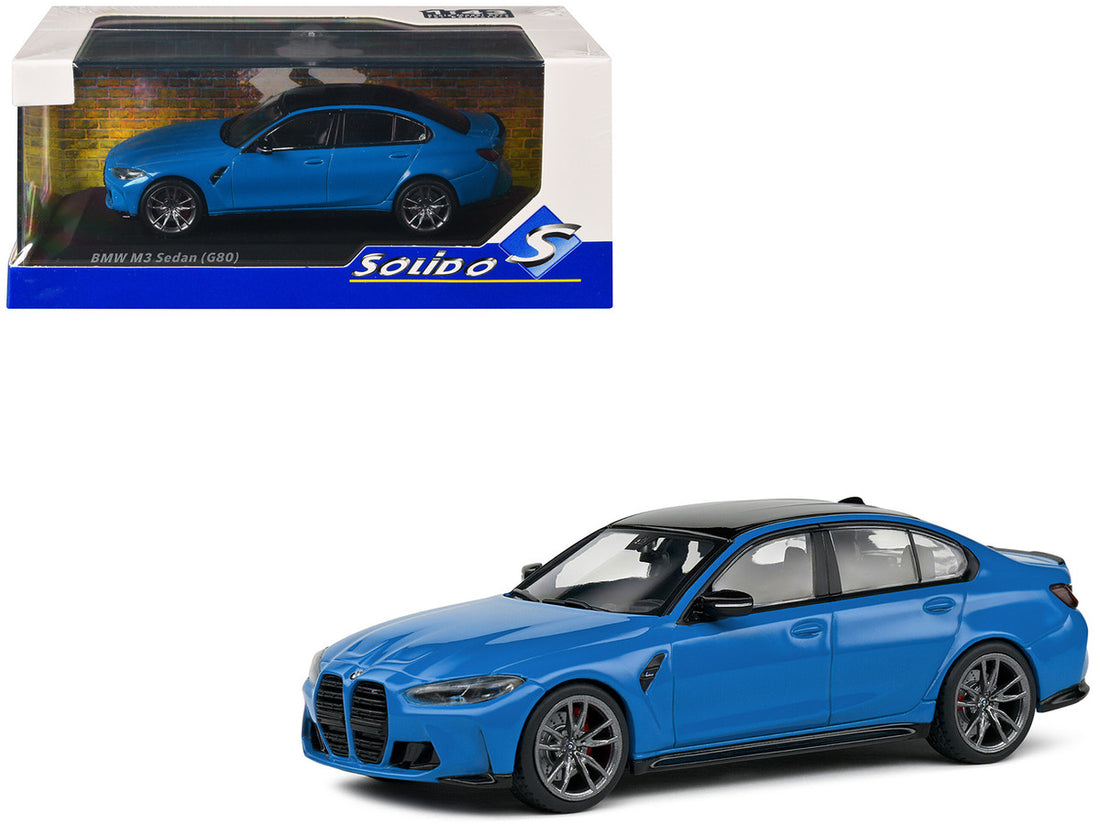 2023 BMW M3 Sedan (G80) Competition Santorini Blue with Black Top 1/43 Diecast Model Car by Solido-4