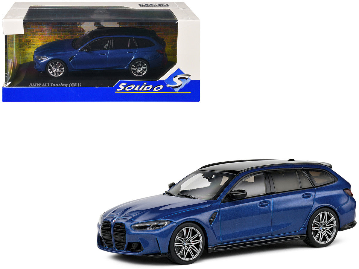 2023 BMW M3 Touring (G81) Competition San Marino Blue Metallic with Black Top 1/43 Diecast Model Car by Solido-4