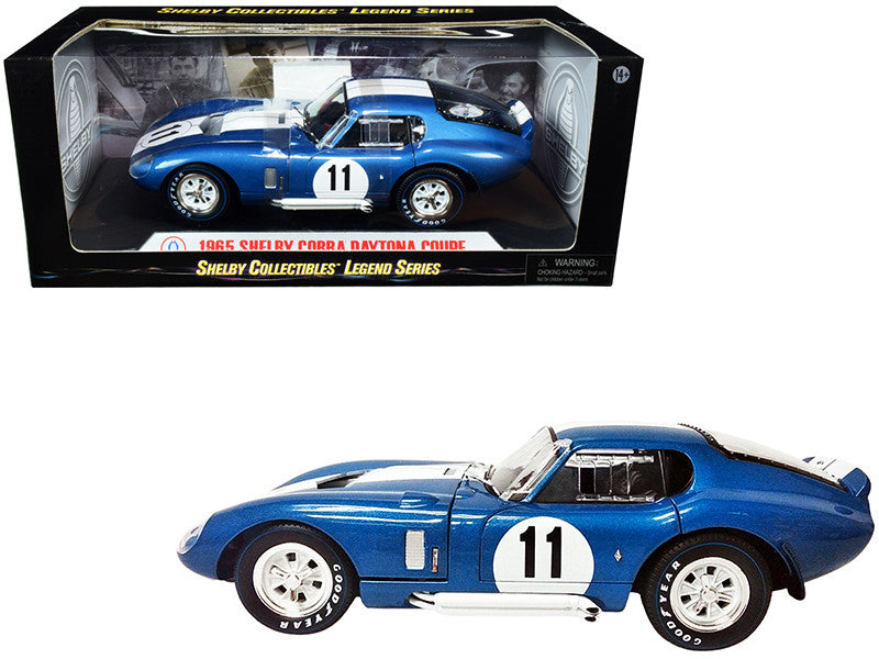 1965 Shelby Cobra Daytona Coupe #11 Blue Metallic with White Stripes 1/18 Diecast Model Car by Shelby Collectibles-0