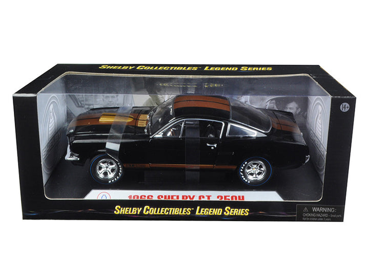 1966 Ford Mustang Shelby GT 350 "Hertz" Black with Gold Stripes and Racing Wheels 1/18 Diecast Model Car by Shelby Collectibles-0