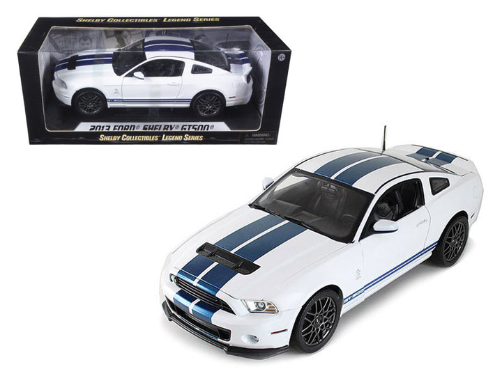 2013 Ford Shelby Cobra GT500 SVT White with Blue Stripes 1/18 Diecast Car Model by Shelby Collectibles-0