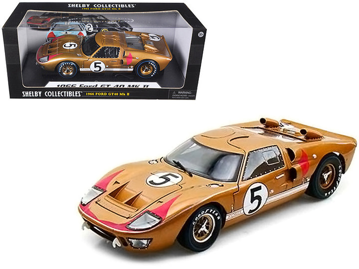 1966 Ford GT-40 MK II RHD (Right hand Drive) #5 Gold 24H of Le Mans 1/18 Diecast Model Car by Shelby Collectibles-0