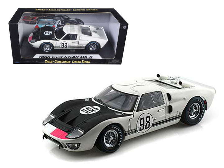 1966 Ford GT-40 MK 2 #98 White 1/18 Diecast Car Model by Shelby Collectibles-0