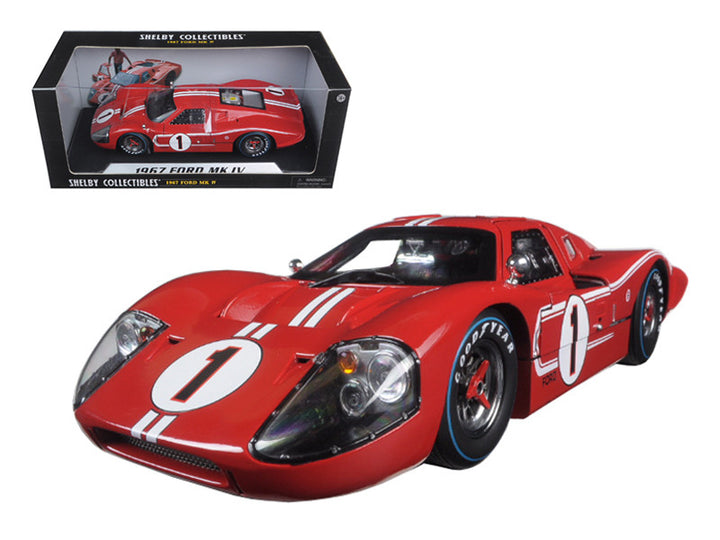 Ford GT MK IV #1 Red with White Stripes 24H of Le Mans (1967) 1/18 Diecast Model Car by Shelby Collectibles-0