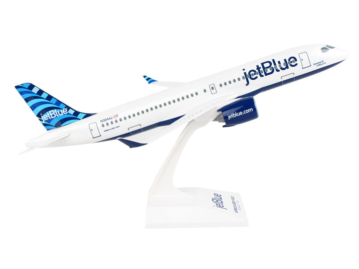 Airbus A220-300 Commercial Aircraft with Landing Gear "JetBlue Airways" (N3044J) White with Blue Tail (Snap-Fit) 1/100 Plastic Model by Skymarks-1