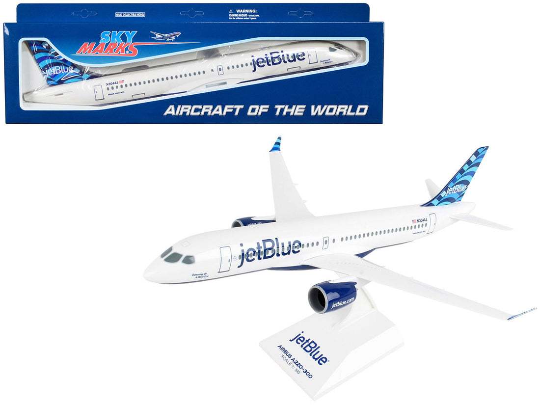 Airbus A220-300 Commercial Aircraft with Landing Gear "JetBlue Airways" (N3044J) White with Blue Tail (Snap-Fit) 1/100 Plastic Model by Skymarks-0