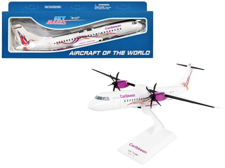 ATR 72-600 Commercial Aircraft "Caribbean Airlines" (9Y-TTI) White with Graphics (Snap-Fit) 1/100 Plastic Model by Skymarks-0