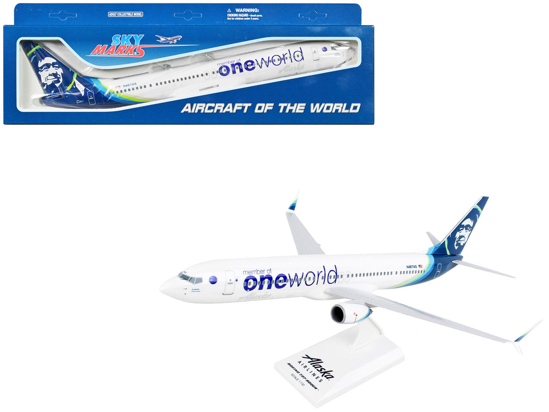 Boeing 737-900 Commercial Aircraft "Alaska Airlines - One World" (N487AS) White with Blue Tail (Snap-Fit) 1/130 Plastic Model by Skymarks-0